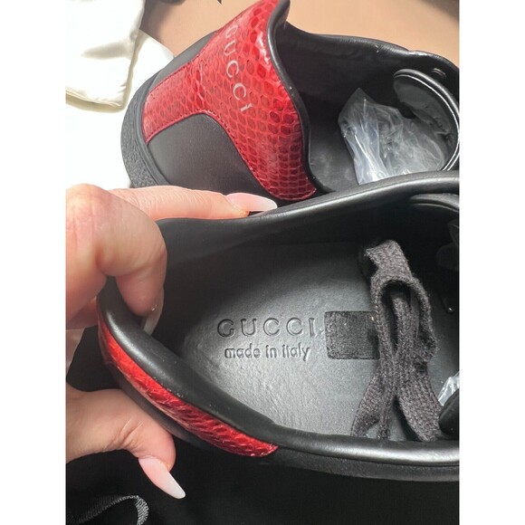 Gucci Ace Leather Lace Up Sneaker M Size 9.5 Black Python Embossed Authenticated - Picture 6 of 15